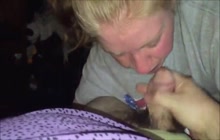 Ugly blonde gives a blowjob